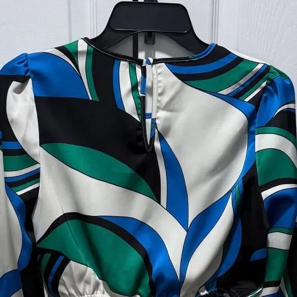 NWT House of Harlow 1960 woman's cropped long sleeve blouse blue multicolor S - Picture 9 of 12